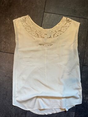 Ivory Lace Yoke Sleeveless Blouse